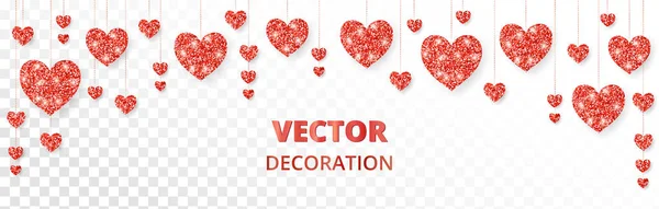 Kırmızı kalpler çerçeve, sınır. Beyaz izole glitter vektör. Valentine ve anneler günü kartları için davetiye düğün. — Stok Vektör