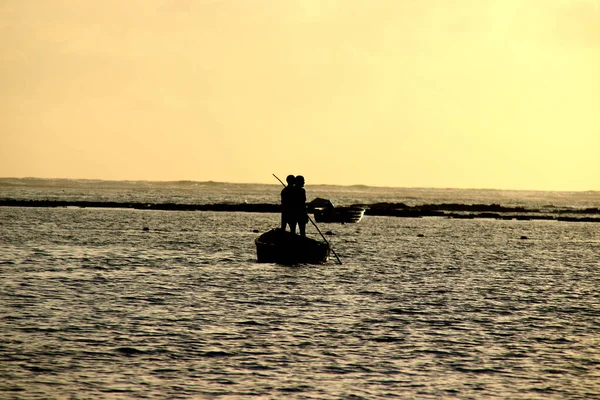 Fischer Beim Sonnenaufgang Auf Mauritius — Stock Photo, Image