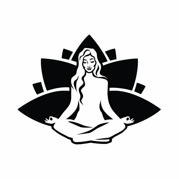Yoga meditación mujer lotos logo vector — Archivo Imágenes Vectoriales