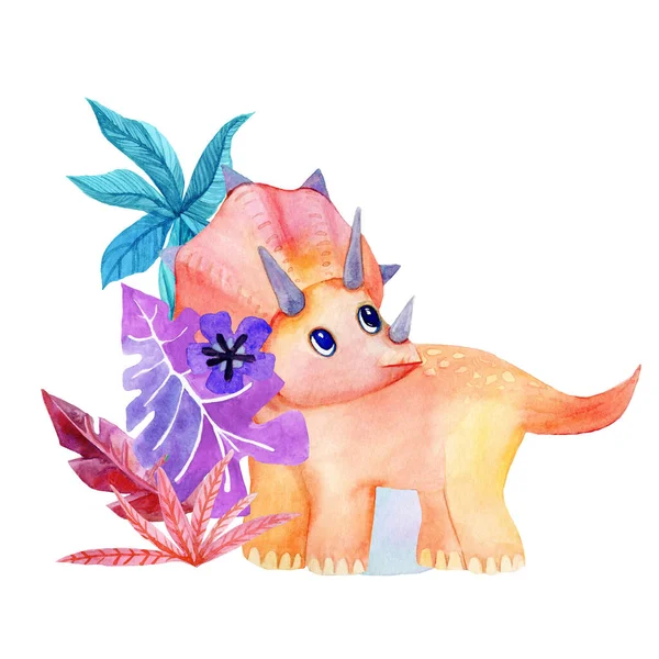 Schattig Roze Baby Triceratops Dinosaur Cartoon Ontwerp Aquarel Illustratie Perfect — Stockfoto