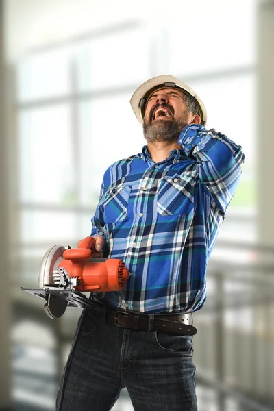 Bouwvakker Raakt Gewond Het Werk Een Gebouw — Stockfoto