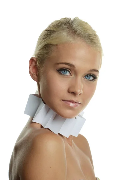 Mladý Blond Módní Model Portrét Izolovaný Bílém Pozadí — Stock fotografie