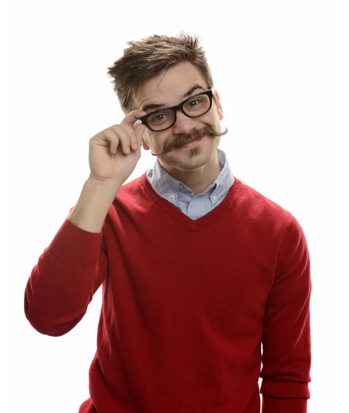 Junge Lustige Kerle Porträt Mit Brille Isoliert Auf Weißem Hintergrund — Stockfoto