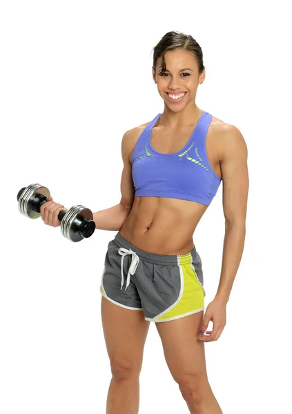 Young Woman Her Workout Weights Isolated White Backgorund — Stock Photo, Image