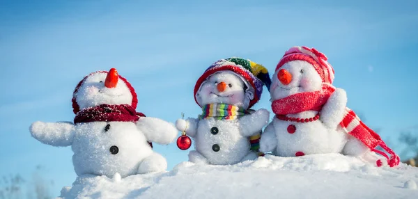Familia feliz muñeco de nieve —  Fotos de Stock