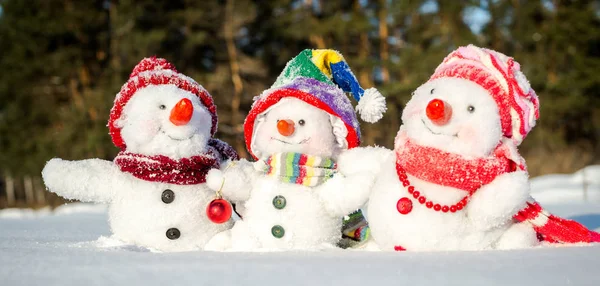 Familia feliz muñeco de nieve —  Fotos de Stock