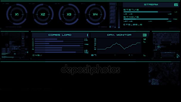 Interfaz futurista azul brillante / Pantalla digital / HUD — Vídeo de stock