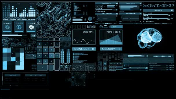 Interface futurista azul claro / Tela digital / HUD — Vídeo de Stock