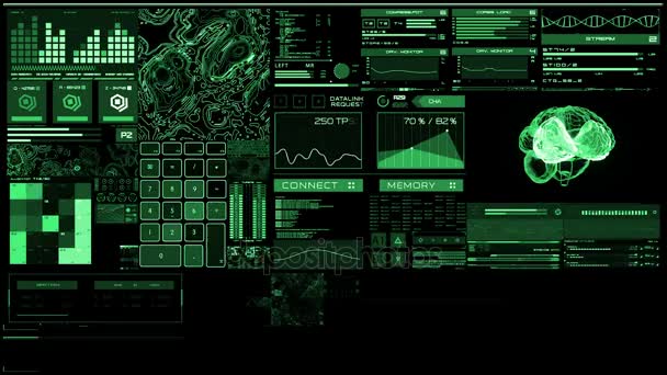 Interfaccia futuristica verde intenso / Schermo digitale / HUD — Video Stock