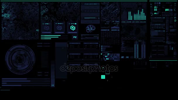 Interfaz futurista azul brillante / Pantalla digital / HUD — Vídeo de stock