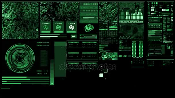 Intensywny zielony futurystyczny interfejs/cyfrowy ekran/Hud — Wideo stockowe