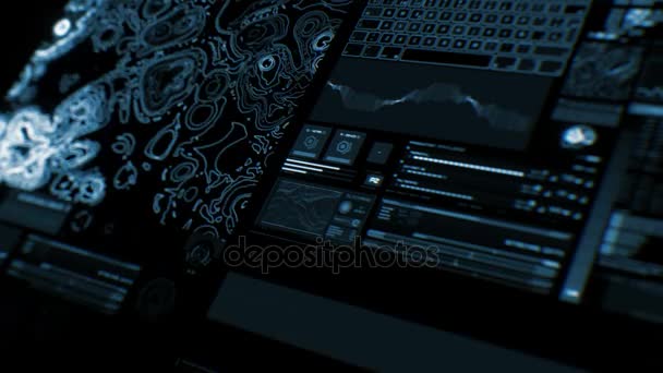 Visão prospectiva da interface futurista azul profundo / Tela digital / HUD — Vídeo de Stock