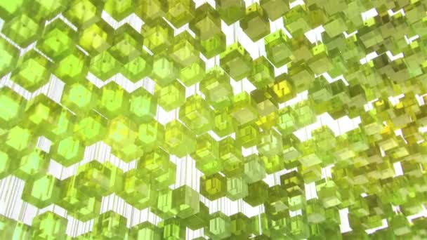 Escultura 3D cinética y dinámica hecha de cubos de vidrio en movimiento . — Vídeo de stock