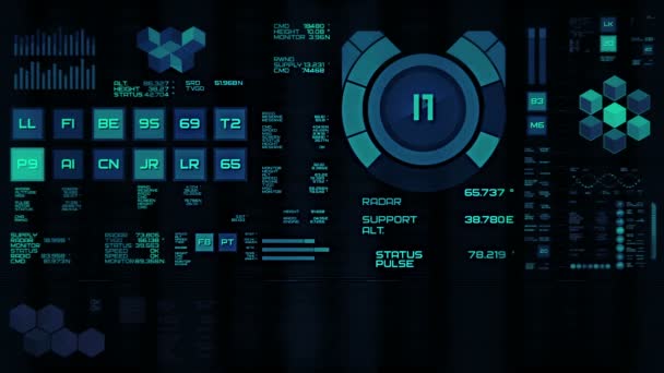 Interfaccia futuristica blu brillante / Schermo digitale / HUD — Video Stock