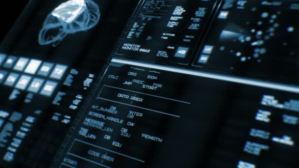 Vista prospettica dell'interfaccia futuristica blu profondo / Schermo digitale / HUD — Video Stock