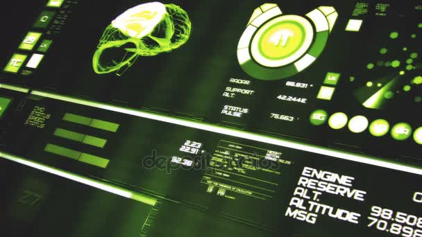 Vista prospettica dell'interfaccia futuristica verde intenso / Schermo digitale / HUD — Video Stock