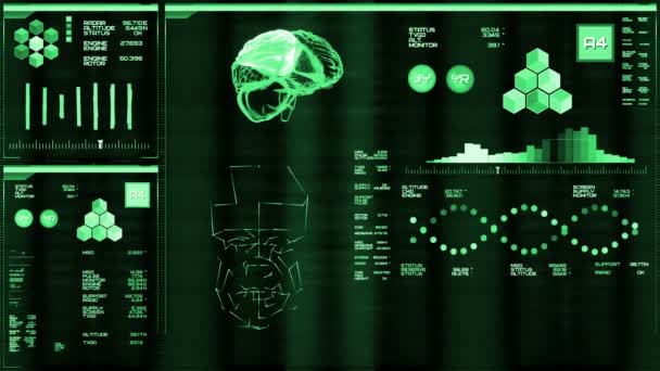 Interface futurista verde profunda / Tela digital / HUD — Vídeo de Stock