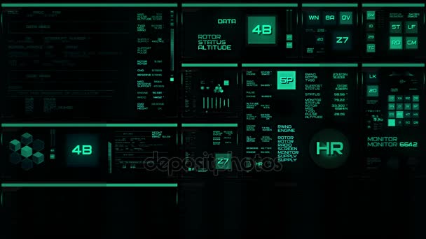 Светящийся зеленый футуристический интерфейс / Цифровой экран / HUD — стоковое видео