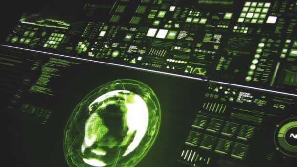 Perspektivní Pohled Sytě Zelený Futuristické Rozhraní Digitální Displej Detailní Pozadí — Stock video