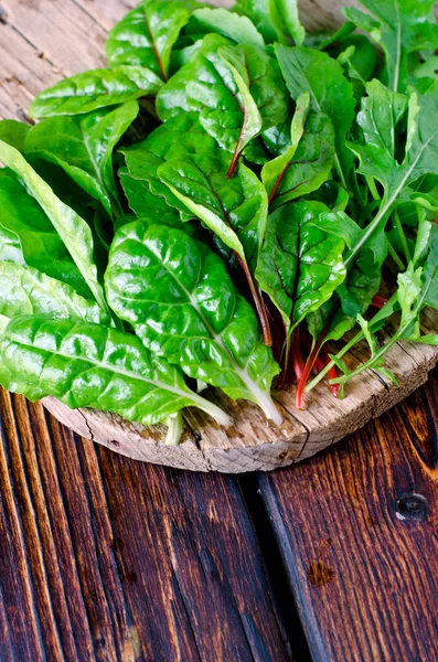 Färska blad spenat, Mangold och ruccola — Stockfoto