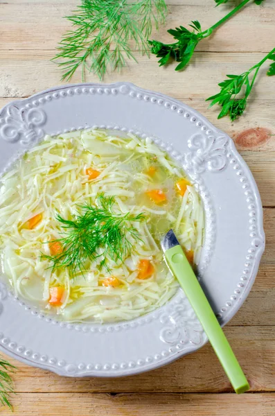Chicken soup with homemade noodles — Stock Photo, Image