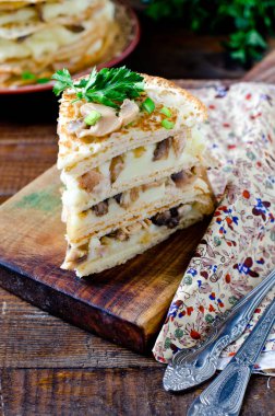 Krep pasta mantar ve tavuk