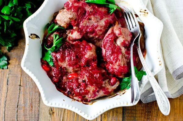 Chicken (turkey) baked in cranberry sauce — Stock Photo, Image