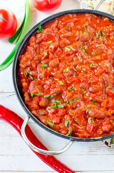 Haricots Cuits Aux Tomates Aux Légumes — Photo