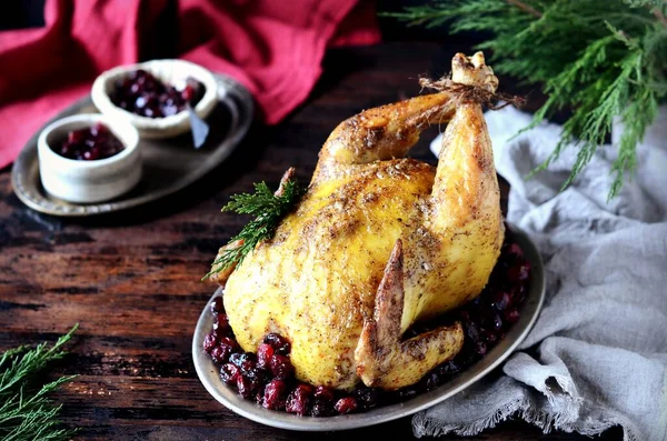 Traditional Christmas Chicken Baked Cranberries — Stock Photo, Image