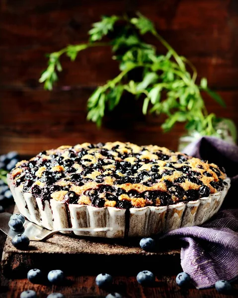 Blueberry Cake Dark Wooden Background Rustic — Stock Photo, Image