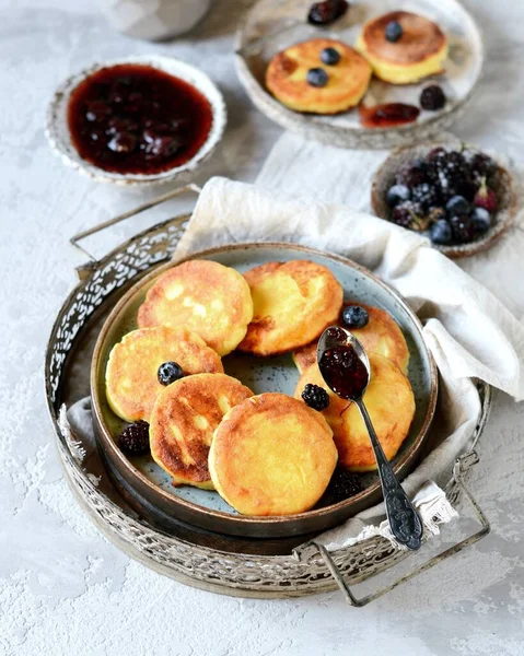 Panqueques Queso Sin Gluten Con Arándanos Desayuno —  Fotos de Stock