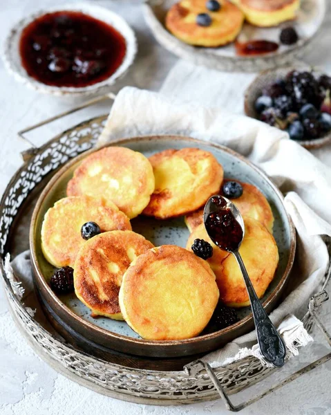 Gluten Free Cheese Pancakes Blueberries Breakfast — Stock Photo, Image