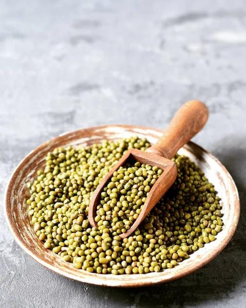 Raw Mung Bean Platta Grå Bakgrund — Stockfoto