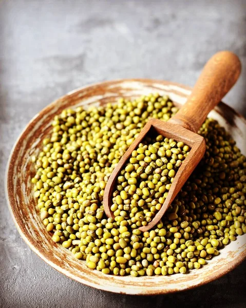 Raw Mung Bean Platta Grå Bakgrund — Stockfoto