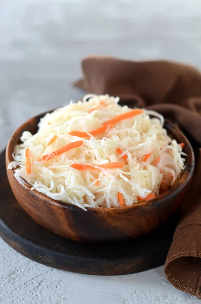 Sauerkraut Wooden Bowl Fermented Vegetables — Stock Photo, Image