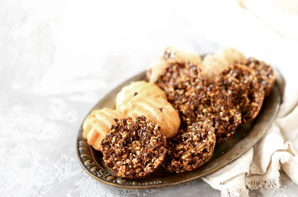 Mix Turkish Cookies Iron Dish Ramadan Kareem — Stock Photo, Image