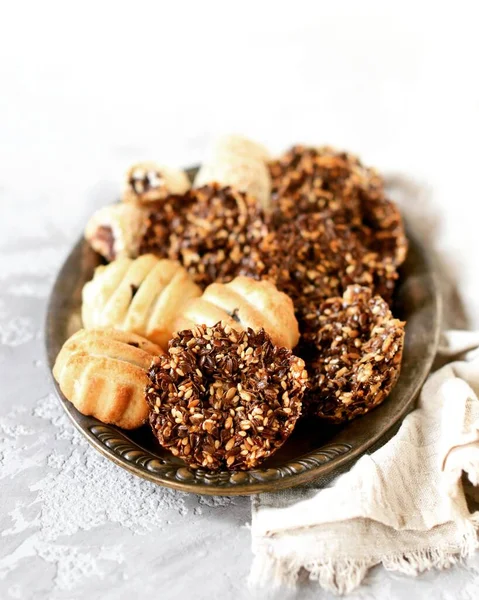 Mix Turkish Cookies Iron Dish Ramadan Kareem — Stock Photo, Image