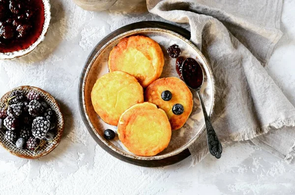 Frittelle Formaggio Senza Glutine Con Mirtilli Colazione — Foto Stock