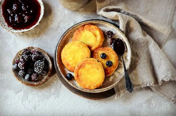 Panquecas Queijo Sem Glúten Com Mirtilos Pequeno Almoço — Fotografia de Stock