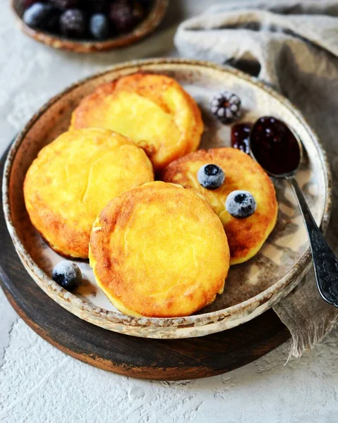 Gluten Free Cheese Pancakes Blueberries Breakfast — Stock Photo, Image