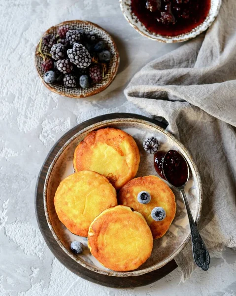 Gluten Free Cheese Pancakes Blueberries Breakfast — Stock Photo, Image