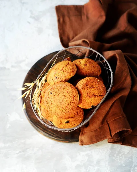 Biscuits Maison Avoine Sur Fond Gris — Photo