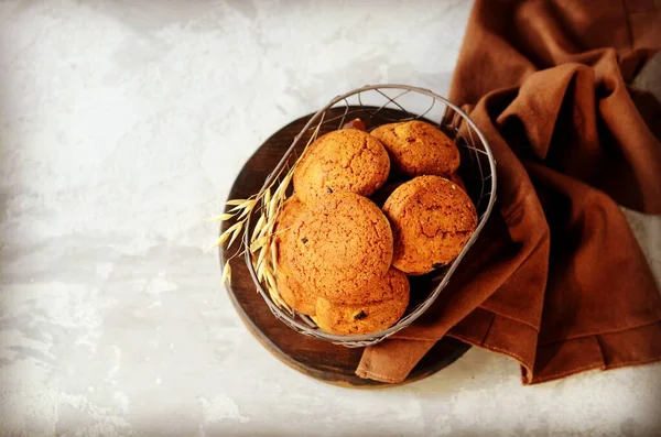 Homemade Oatmeal Cookies Gray Background — Stock Photo, Image