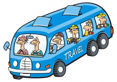 Bus and seniors. Vector icon. Funny illustration. clipart