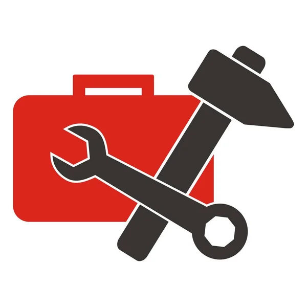 Hammer Wrench Tool Case White Background Black Tool Red Box — Stock Vector