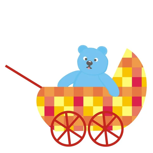 Pram Urso Azul Ilustração Vetorial Sobre Fundo Branco — Vetor de Stock