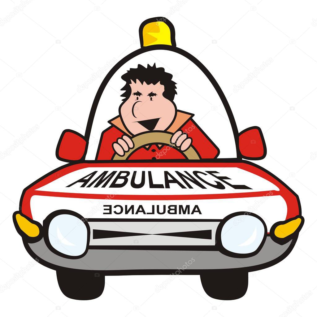 man in the car, ambulance, vector illustration