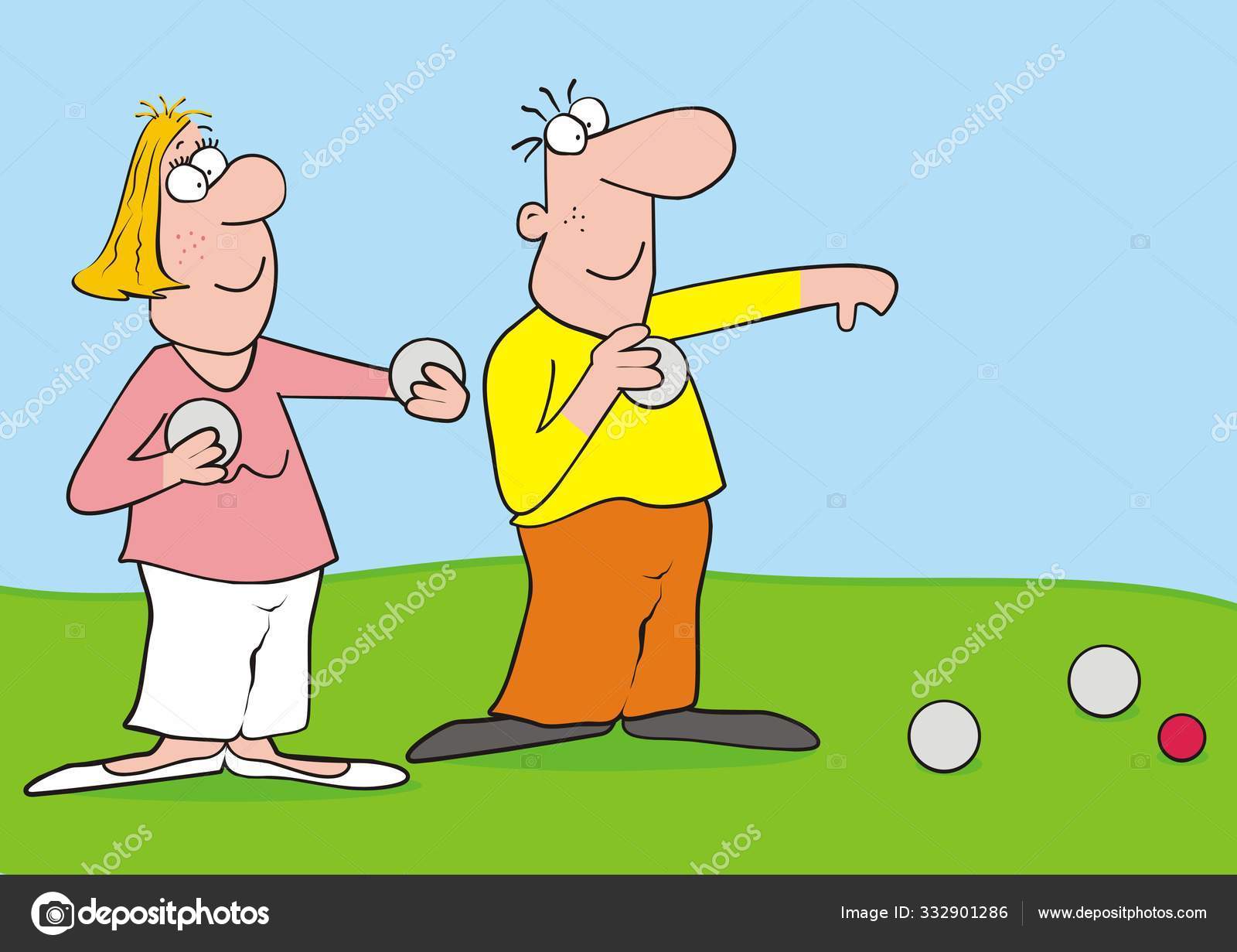 Petanque Man Woman Playing Petanque Funny Vector Illustration Stock Vector Image By C Janista