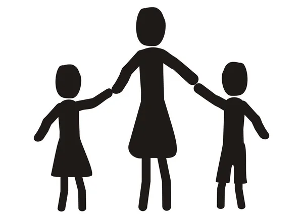 Familie Mutter Mit Mädchen Und Junge Vektorillustration Schwarze Silhouette Von — Stockvektor