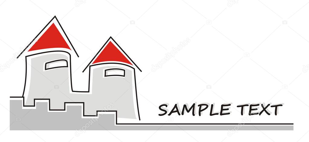 Castle with red roof and walls. Conceptual vector illustration.
